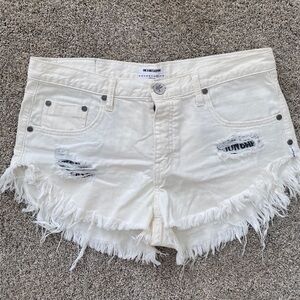 One Teaspoon Brandos White Denim Distress Shorts
